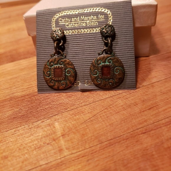 Cathy and Marcia for Catherine Stein Bronze Color and Enamel Earrings - Picture 2 of 5